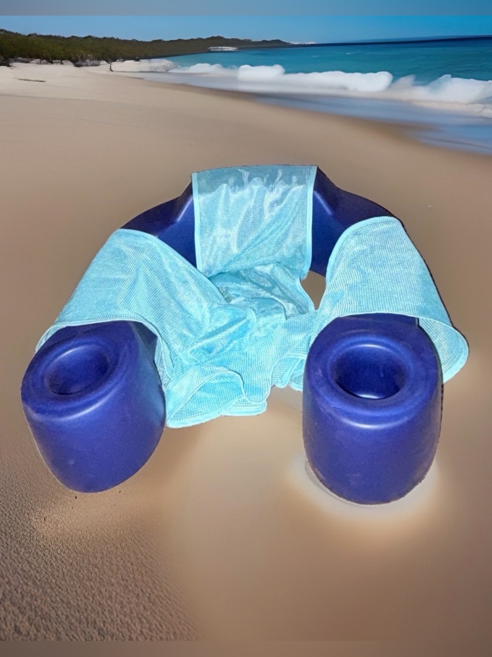 !!RARE!! Vtg Blue Cell Foam Sling Chair Pool Float Lounger Mesh Seat Cup Holders
